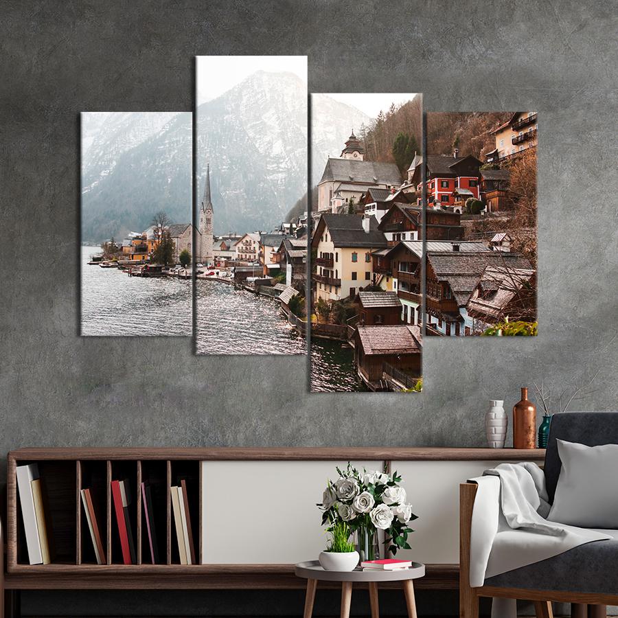 Картина город Австрийский городок на берегу 129x90 см (A658-4)