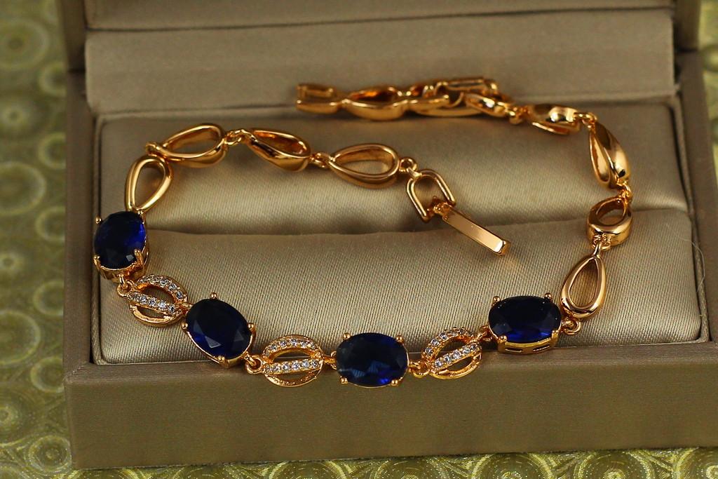 Браслет Xuping Jewelry Пьеса с синими камнями 18,5 см х 10 мм Золотистый (2327333457)