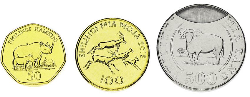 Коллекционные монеты Танзания из 3 монет 2012-2015 AU-UNC Животные 50/100/500 шиллингов (М05143)
