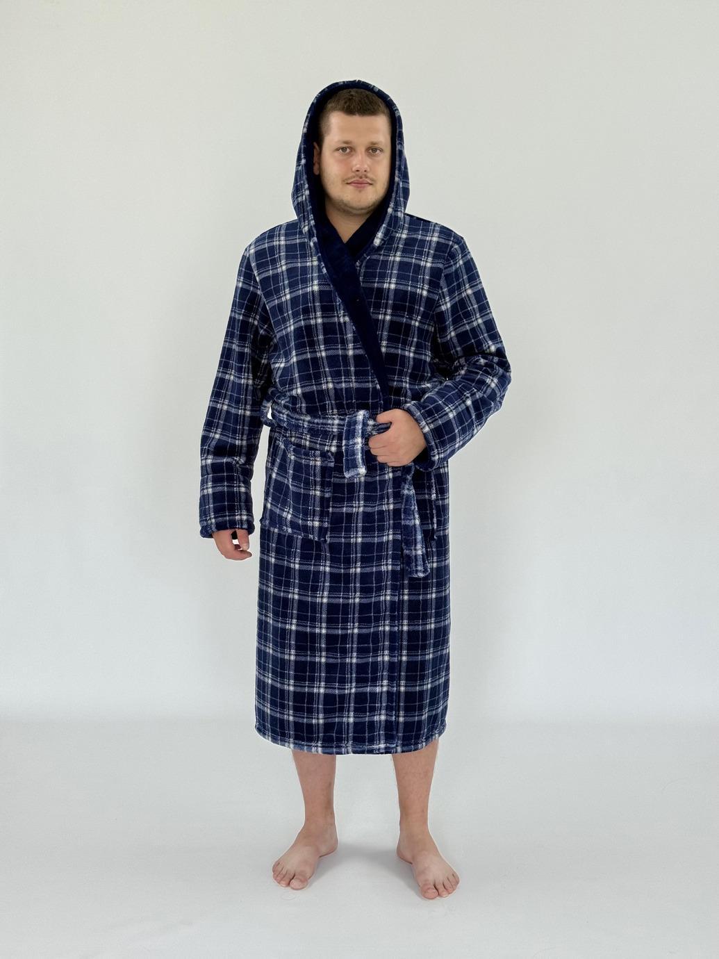 Халат чоловічий UT Store 6XL у клітину Синій (HTM01)