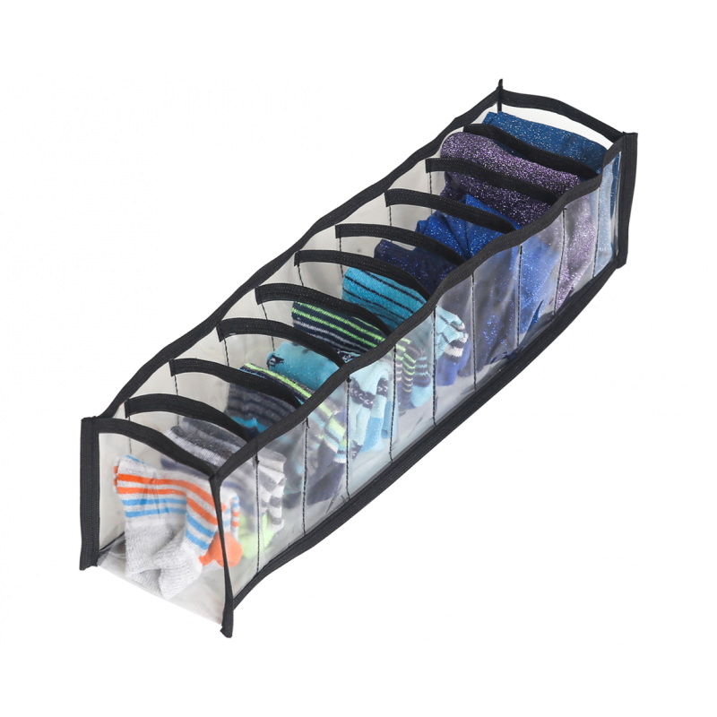 Органайзер-розділювач для білизни та шкарпеток OGR51 XS на 10 комірок 39х10х9 см Прозорий з чорним