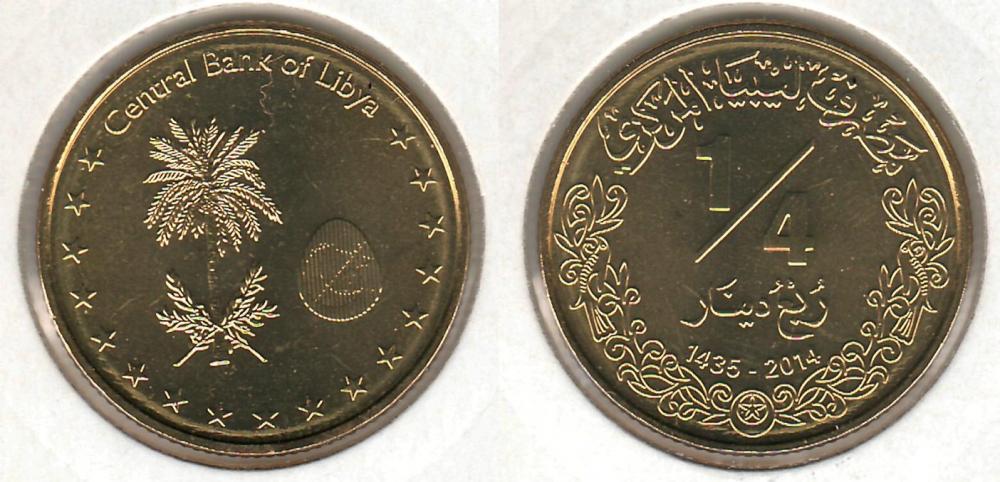 Колекційна монета Лівія 1/4 динара 2014 UNC (KM#34)