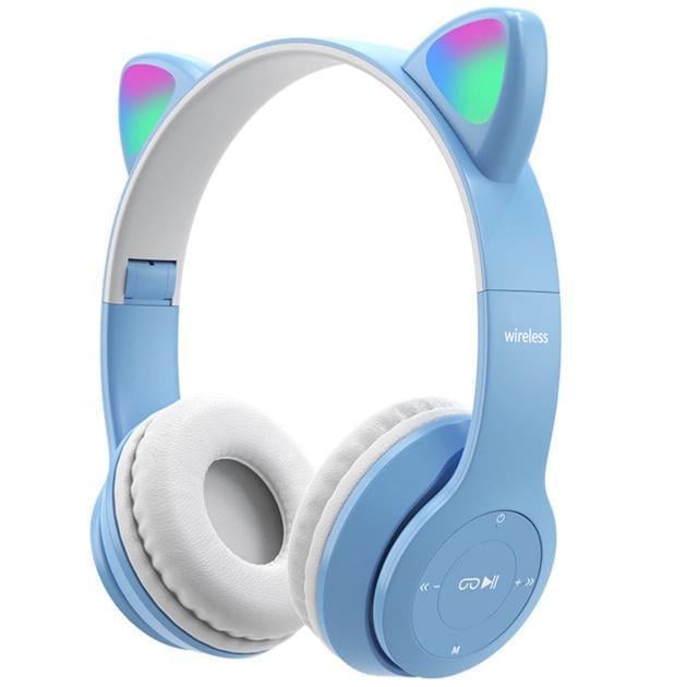 Наушники Bluetooth Ушки CATear LED RGB беспроводные Голубой (P47M-Blue)