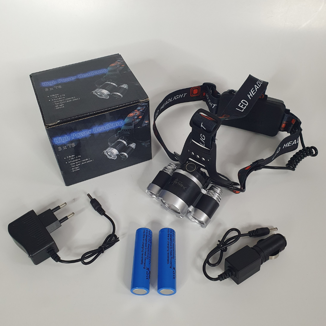 Фонарик универсальный налобный с тремя светодиодами и регулируемым наклоном (RJ-3000)