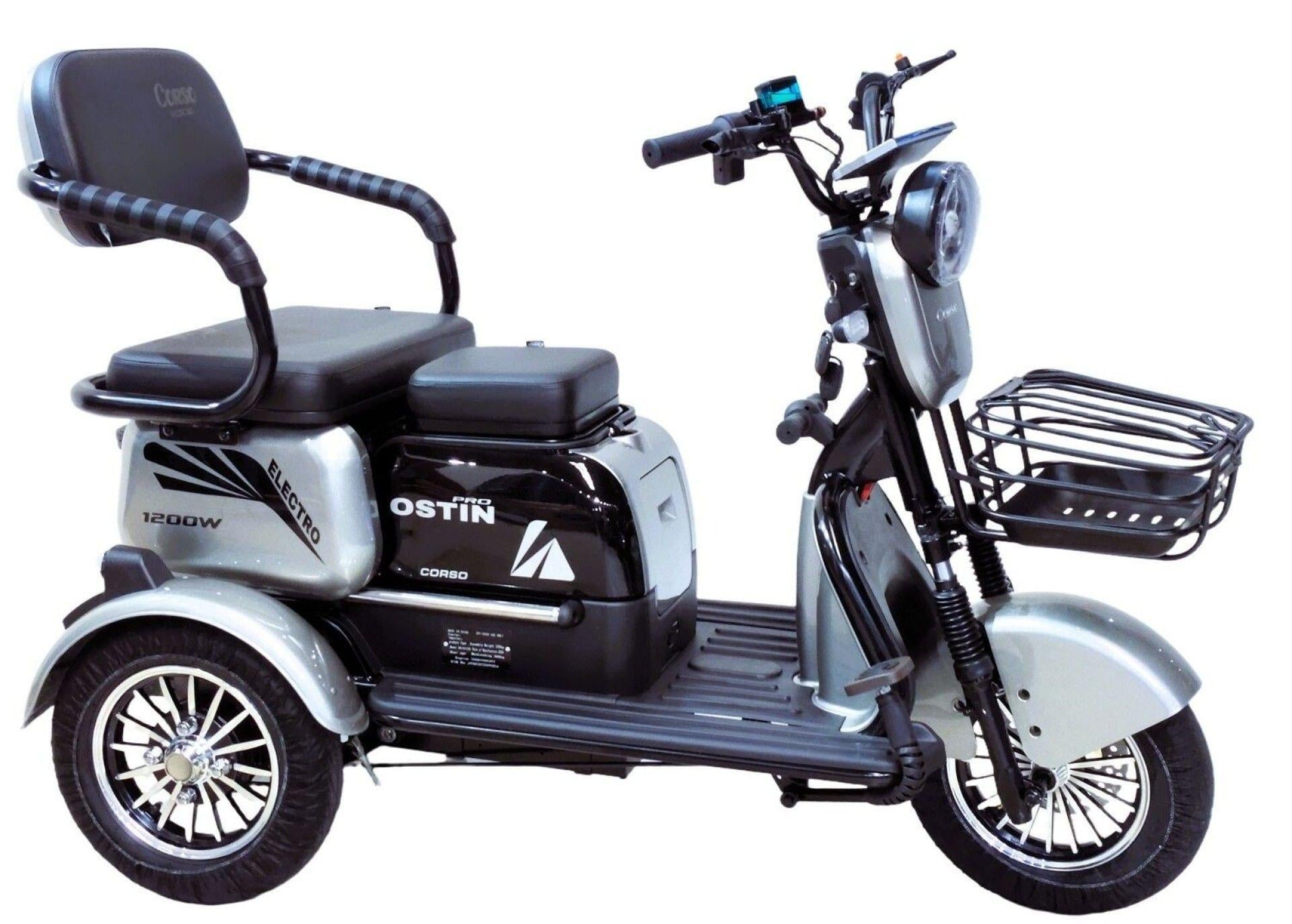 Трицикл электрический Corso Ostin PRO 1200W 72V 28Ah гидравлический тормоз Серый