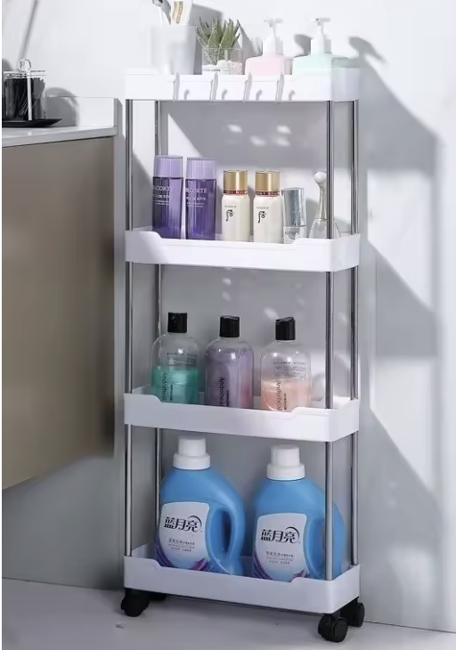 Этажерка напольная узкая на колесах 4 полки 34,5х12х87 см Белый (30822506)