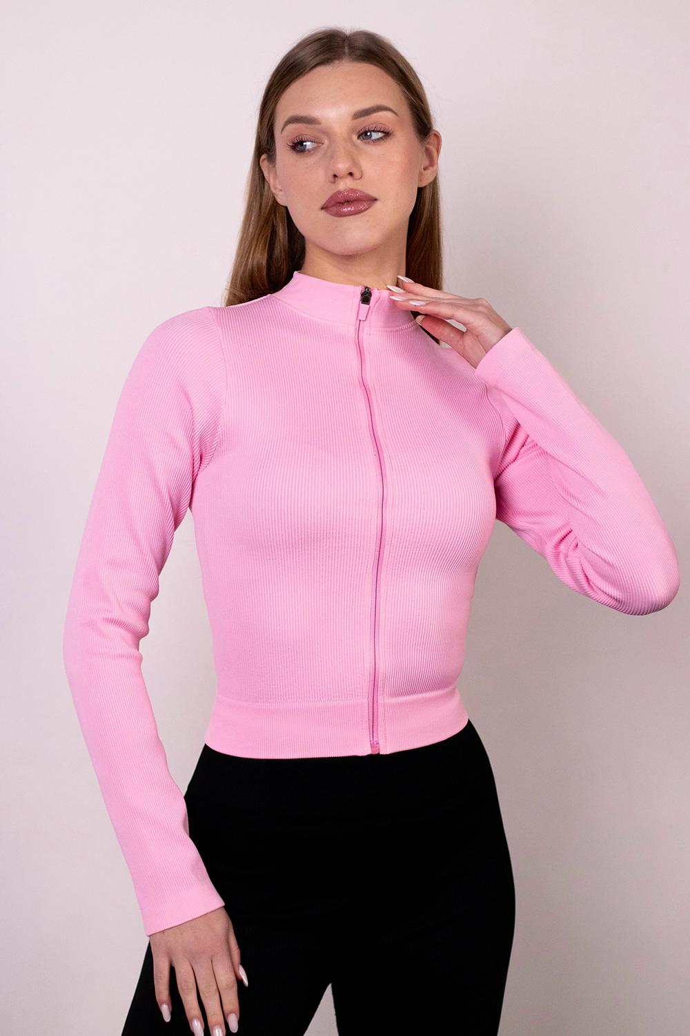 Лонгслів жіночий Giulia Flex longsleeve Bare L96 на блискавці в рубчик M Pink-tender rose