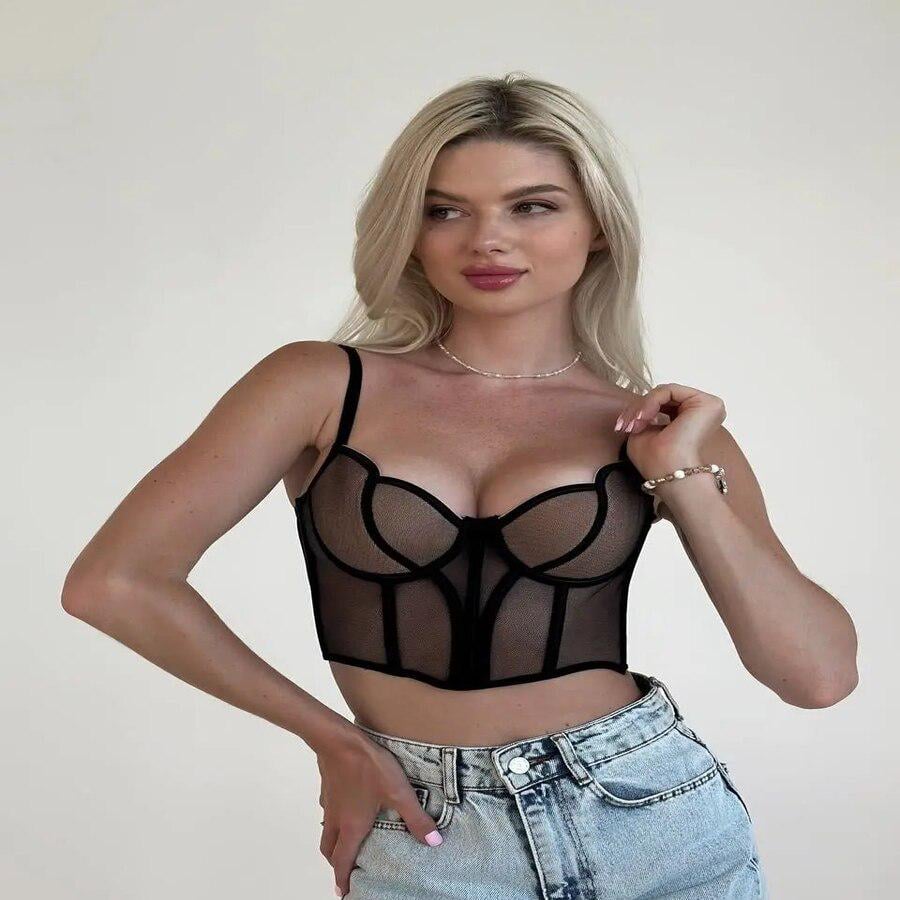 Корсет-топ женский с чашками бюстье на бретелях L Черный (28263789) - фото 6