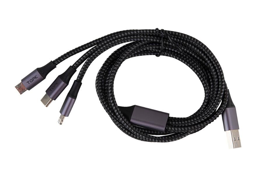 Кабель Topk USB/Micro USB/Apple/Type C/3A Grey (AS10) Кабель Topk USB/Micro USB/Apple/Type C/3A Grey (AS10)