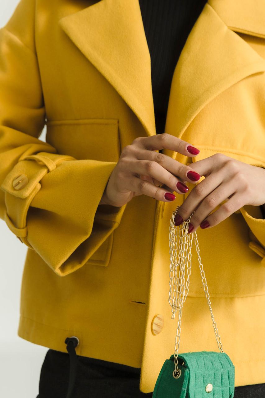 Пальто женское укороченное из кашемира L-XL Горчичный (2737864809) - фото 6