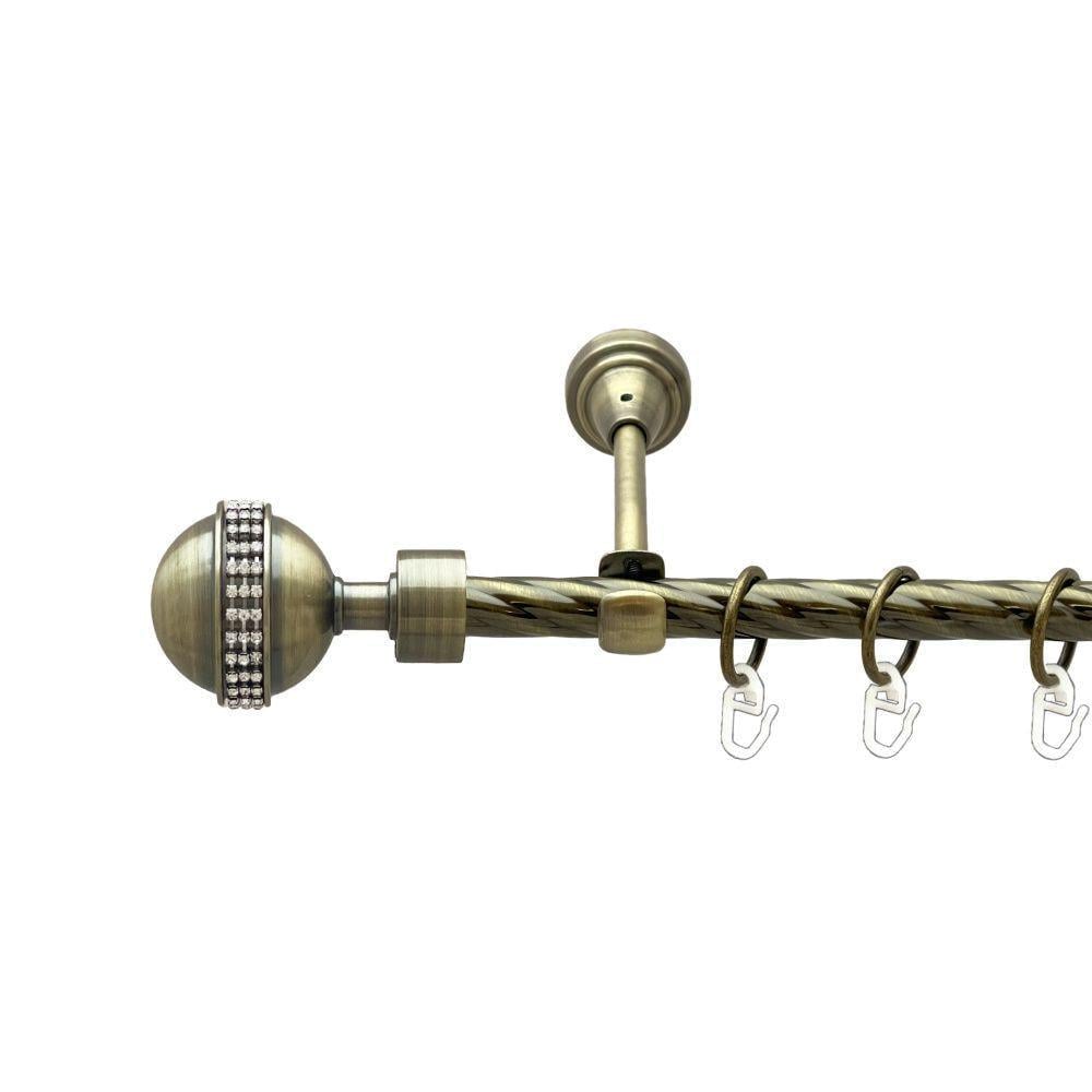 Карниз металлический Orvit Авея однорядный открытый/скрученная труба/кольцо металлическое Антик 16 мм 160 см (00-00022273)