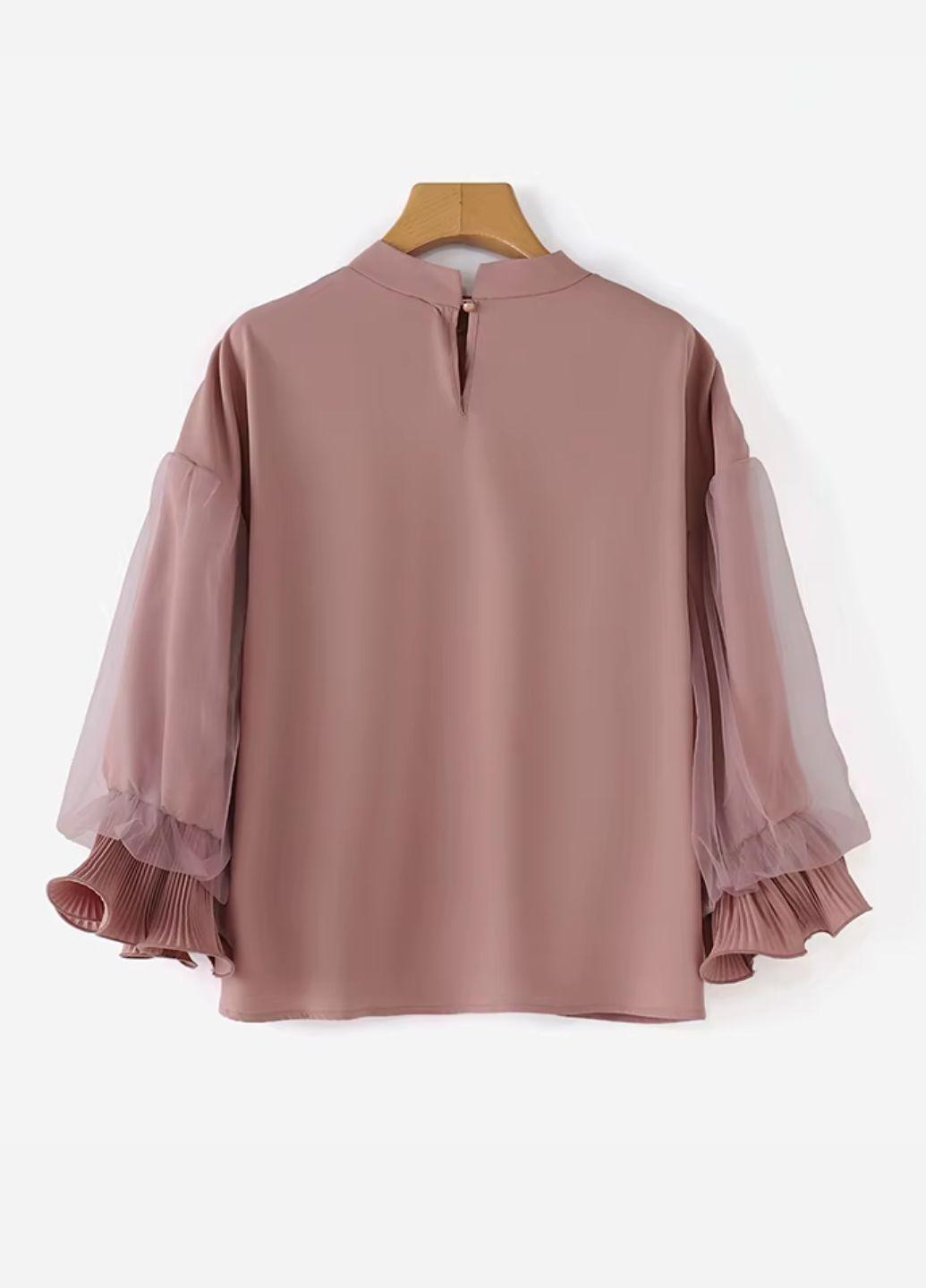 Блузка женская с рукавами с сеткой и рюшками снизу Zanzea 15706 3XL Пыльная роза - фото 3 Блузка женская с рукавами с сеткой и рюшками снизу Zanzea 15706 3XL Пыльная роза - фото 3