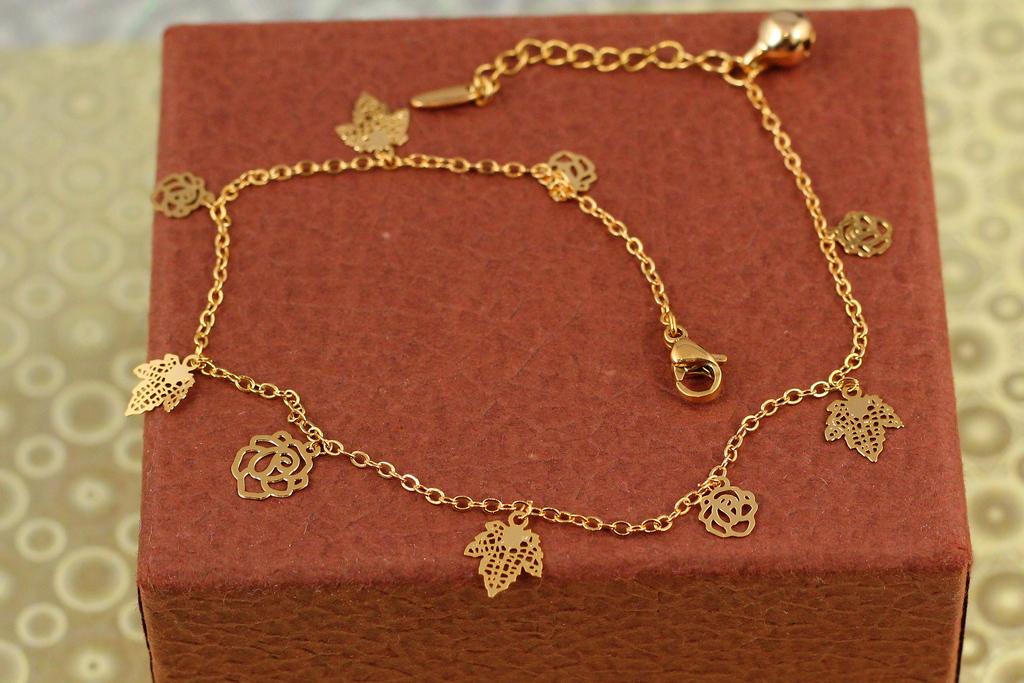 Браслет Xuping Jewelry на ногу с розами и листочками 26 см Золотистый (26819098)