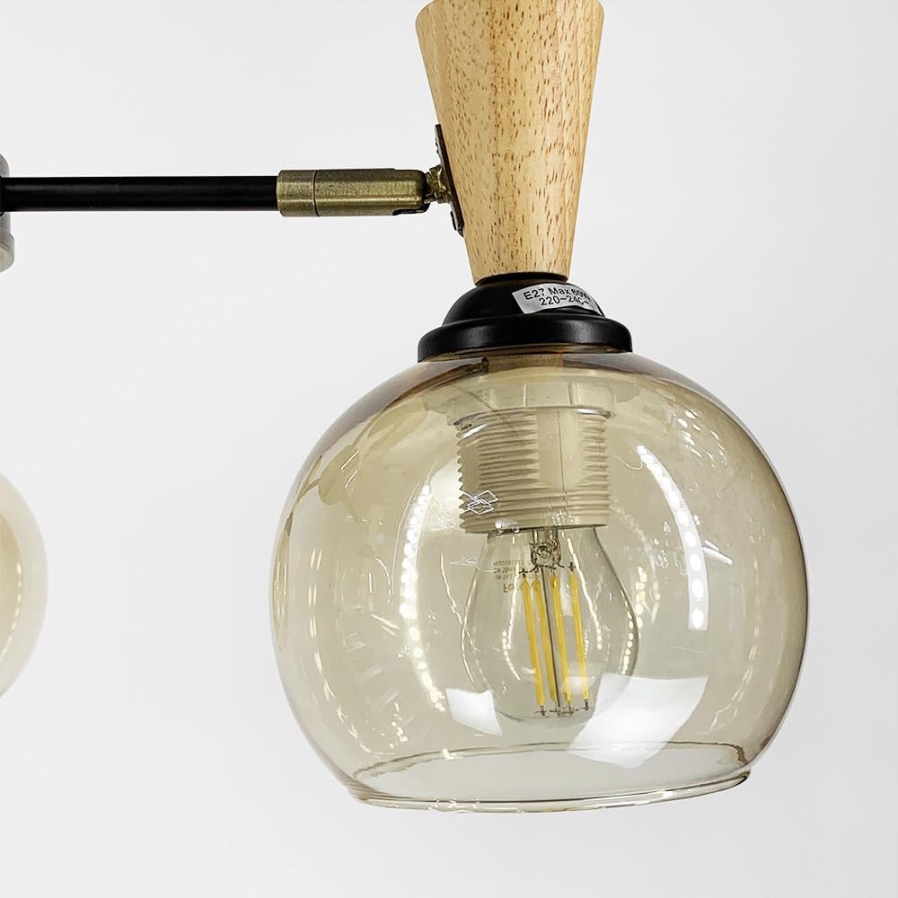 Люстра металева на 5 бурштинових плафонів з елементами дерева (51898/5) - фото 5 Люстра металева на 5 бурштинових плафонів з елементами дерева (51898/5) - фото 5