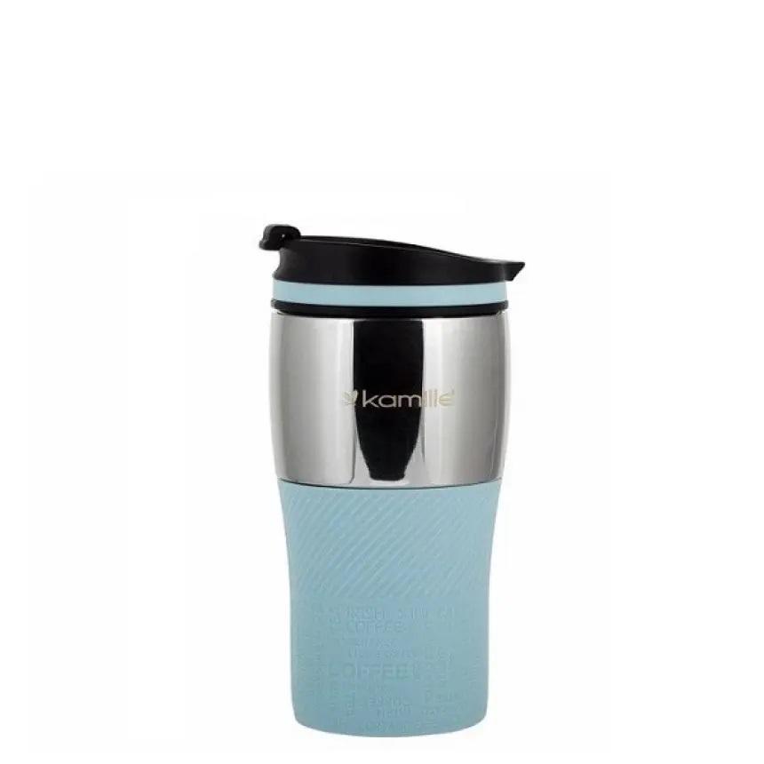 Термокухоль із силіконовою TPR-вставкою Kamille KM-2155 із нержавіючої сталі 320 мл Сталевий/Блакитний (150-84-2155.3) - фото 2 Термокухоль із силіконовою TPR-вставкою Kamille KM-2155 із нержавіючої сталі 320 мл Сталевий/Блакитний (150-84-2155.3) - фото 2