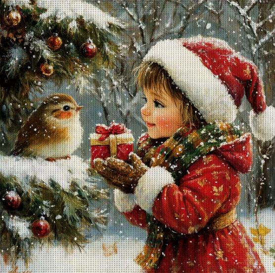 Набір для вишивання хрестиком Зимова дружба 14CT канва Аїду з нанесеним малюнком 30x30 см (2865477787)