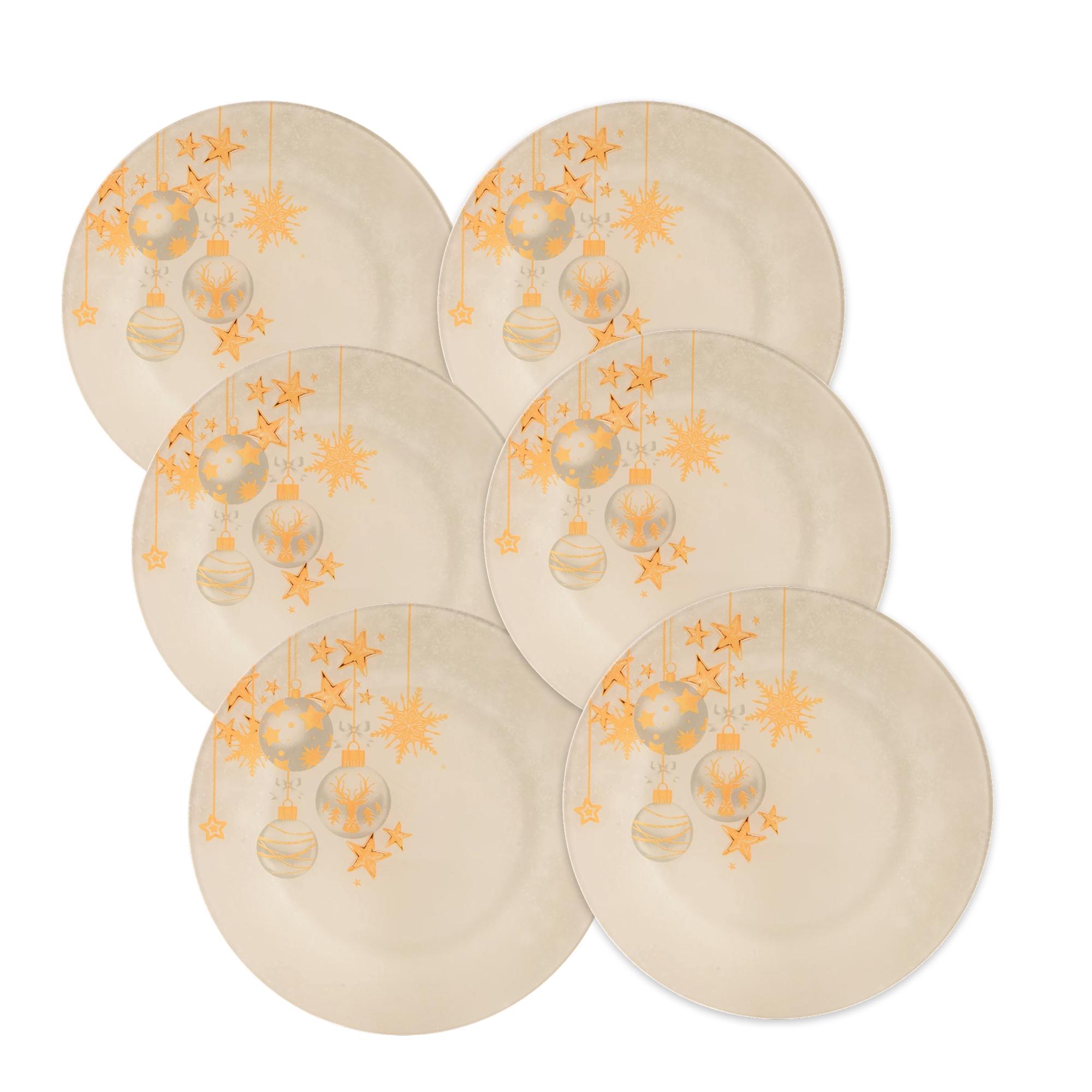 Набор стеклянных праздничных тарелок с новогодним дизайном 25 см 6 шт. (11111118) - фото 1 Набор стеклянных праздничных тарелок с новогодним дизайном 25 см 6 шт. (11111118) - фото 1