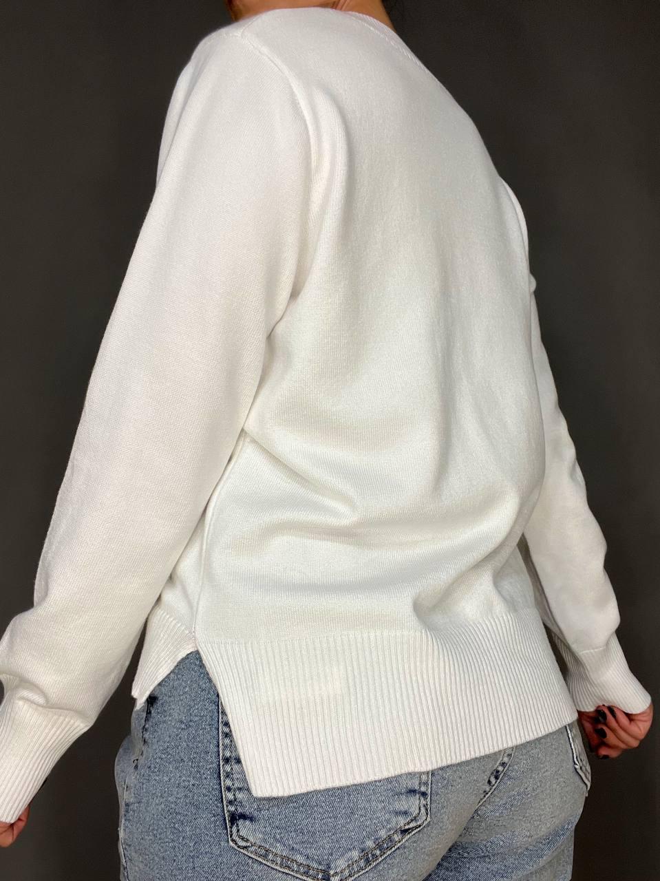 Светр жіночий A-N 2609 базовий тонкий Ведмедик середня довжина OS Червоний/Білий (3740) - фото 4 Светр жіночий A-N 2609 базовий тонкий Ведмедик середня довжина OS Червоний/Білий (3740) - фото 4