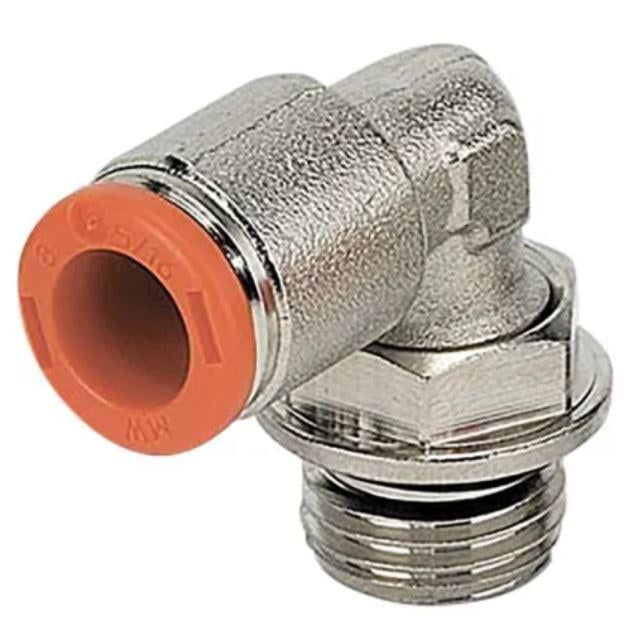 Фитинг пневматический быстросъемный угловой 90° push-in под трубку наружный Ø 8 мм наружная резьба G 3/8" (PF21100806)