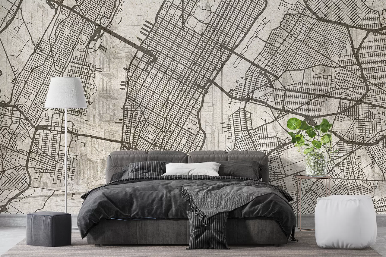 Фотообои флизелиновые Styleo Карта Нью-Йорка w01699 400х250 см Бежевый