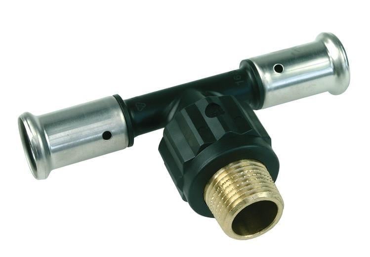 Пресс-тройник с наружной резьбой HENCO пластмасса 16х1/2х16 (14PK-160416)