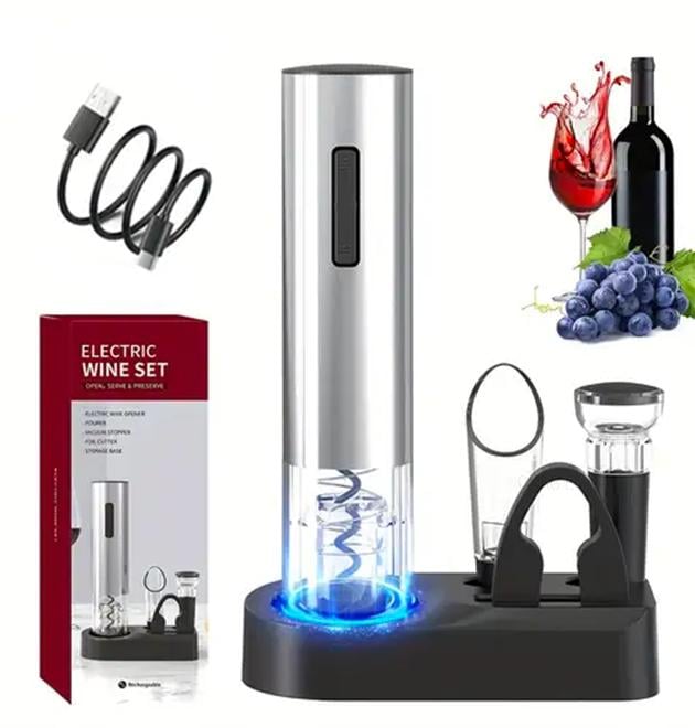 Штопор для вина электрический аккумуляторный умный с аэратором на подставке Серебряный - фото 13 Штопор для вина электрический аккумуляторный умный с аэратором на подставке Серебряный - фото 13