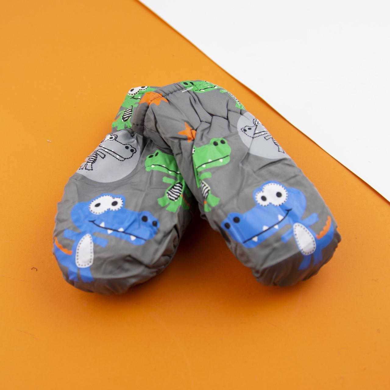 Рукавиці болоньєві лижні для хлопчиків і дівчаток з крокодилами на 2 - 3 - 4 роки Світло-сірий (22-12-48)