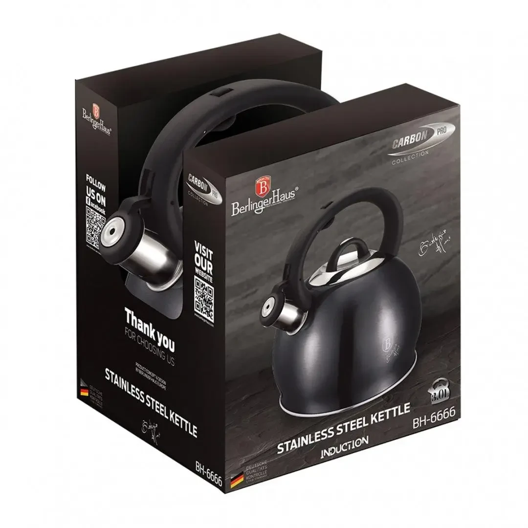 Чайник Berlinger Haus Metallic Line Carbon Pro Edition BH-6666 3 л Темно-серый (2139711619) - фото 2 Чайник Berlinger Haus Metallic Line Carbon Pro Edition BH-6666 3 л Темно-серый (2139711619) - фото 2