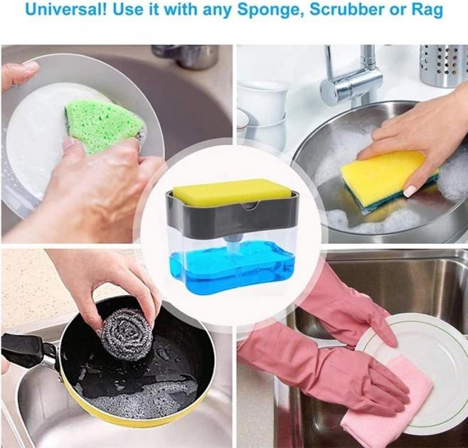 Диспенсер для миючого засобу із підставкою для губки Soap Pump Sponge Caddy Сірий - фото 2