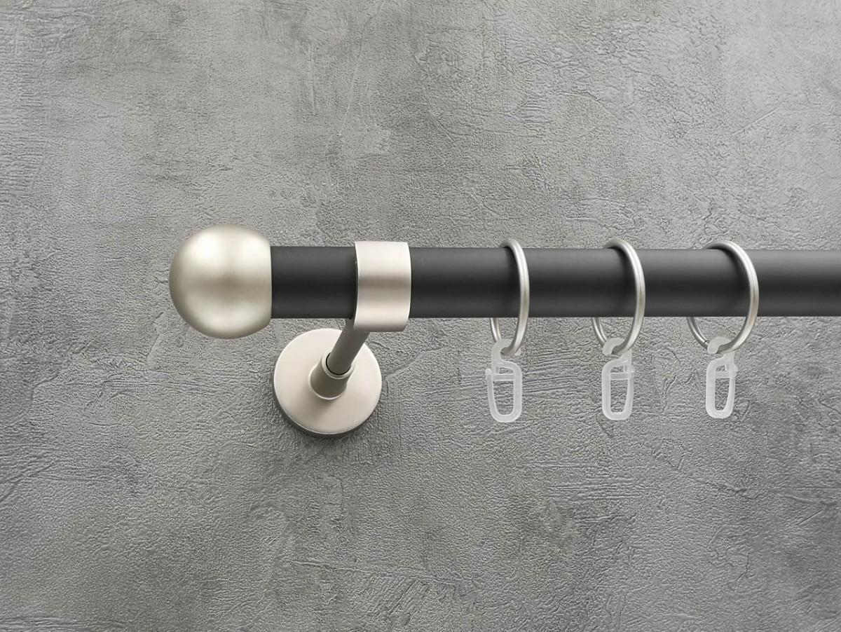 Карниз Quadrum Шар болонь гладкая штанга одинарный модерн 25 мм 240 см Сатин/Черный матовый (272279736)