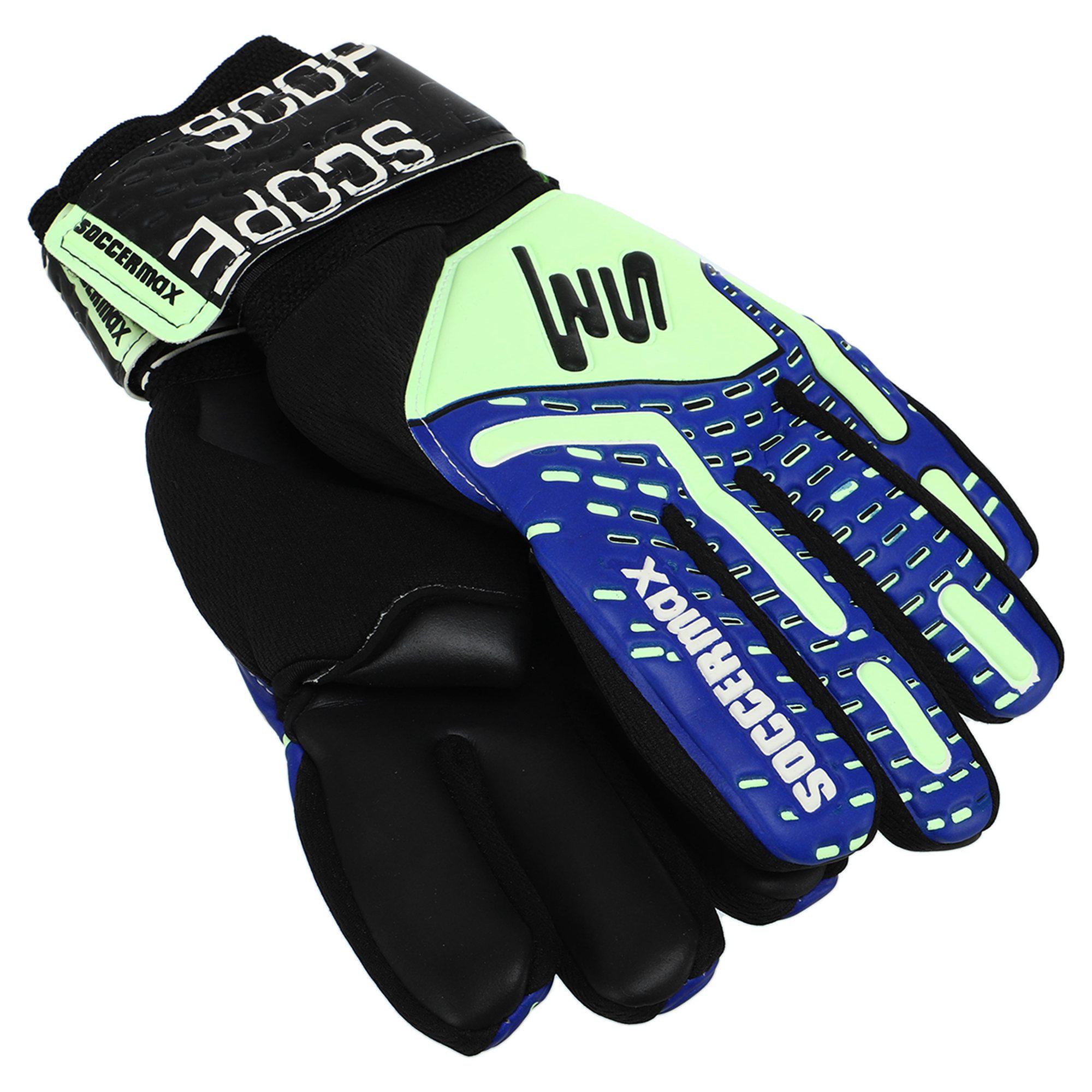 Вратарские перчатки профессиональные SOCCERMAX GK-4321 с защитой пальцев р. 8 Салатовый/Синий - фото 3