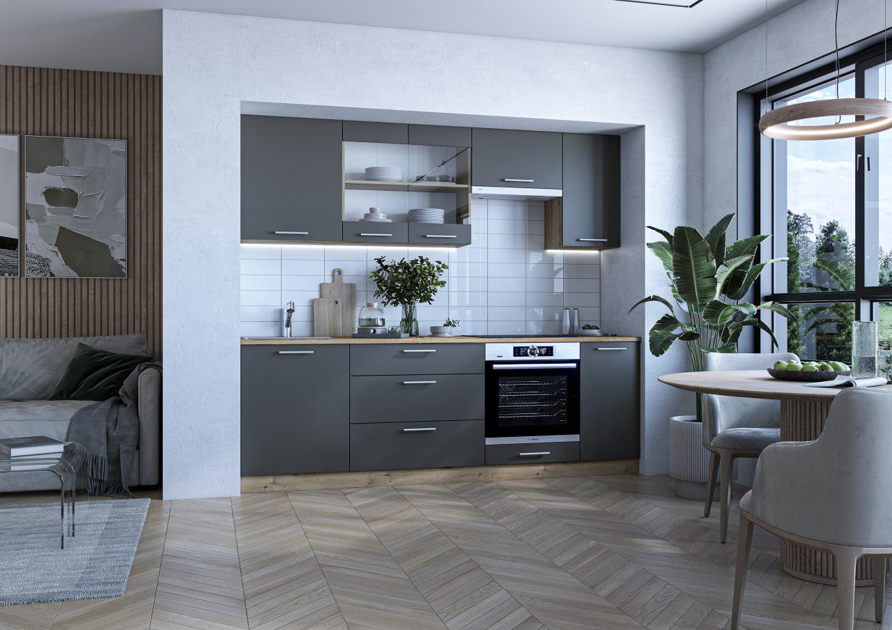 Кухня Win Мебель Селена со столешницей граф ит 2,4 м Дуб Артизан/Графитовый (27730414)