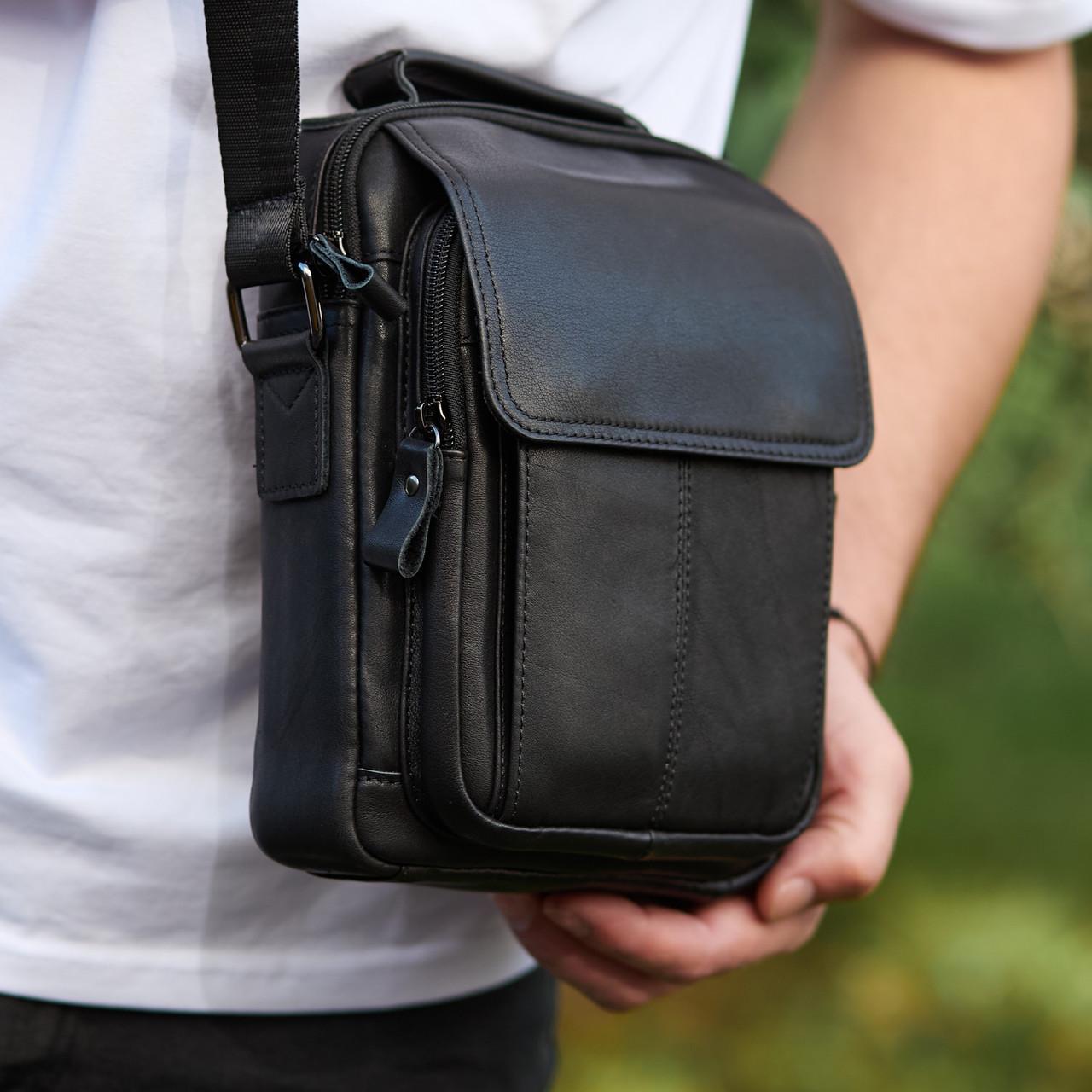 Барсетка через плечо кожаная Tiding Bag TD-55467 Черный