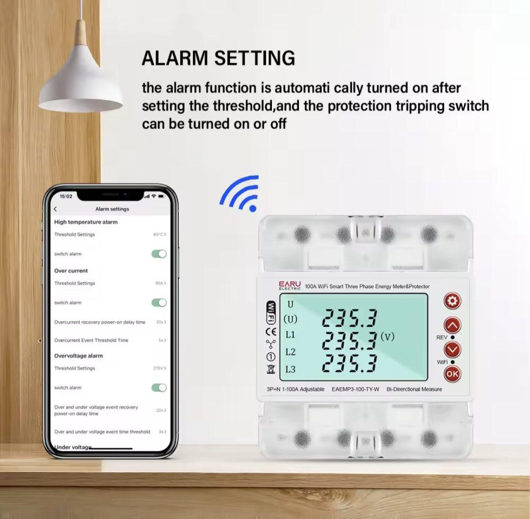 Лічильник 3-х фазний Tuya/Smart Life Wifi EARU з монохромним LCD екраном та захисними функціями до 80 А - фото 3