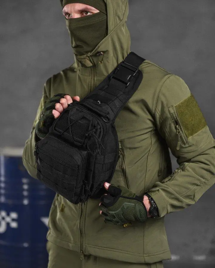 Рюкзак тактичний однолямковий Tactical із системою 5 л MOLLE Чорний (095 black) - фото 2