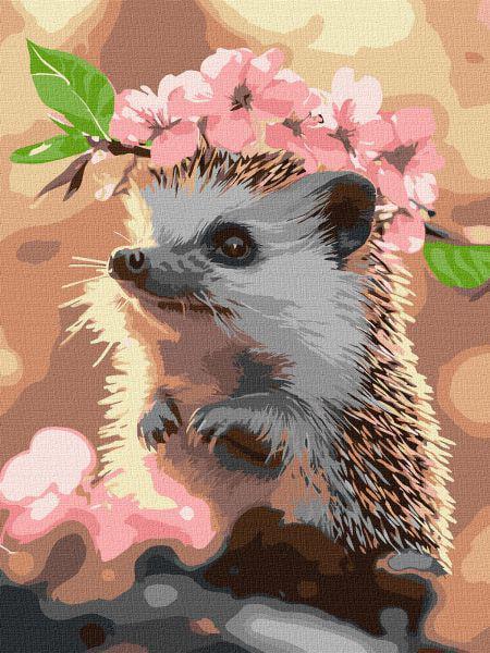Картина по номерам Ideyka Ежик в вишневом цветении 30x40 см (Id-KHO6756)