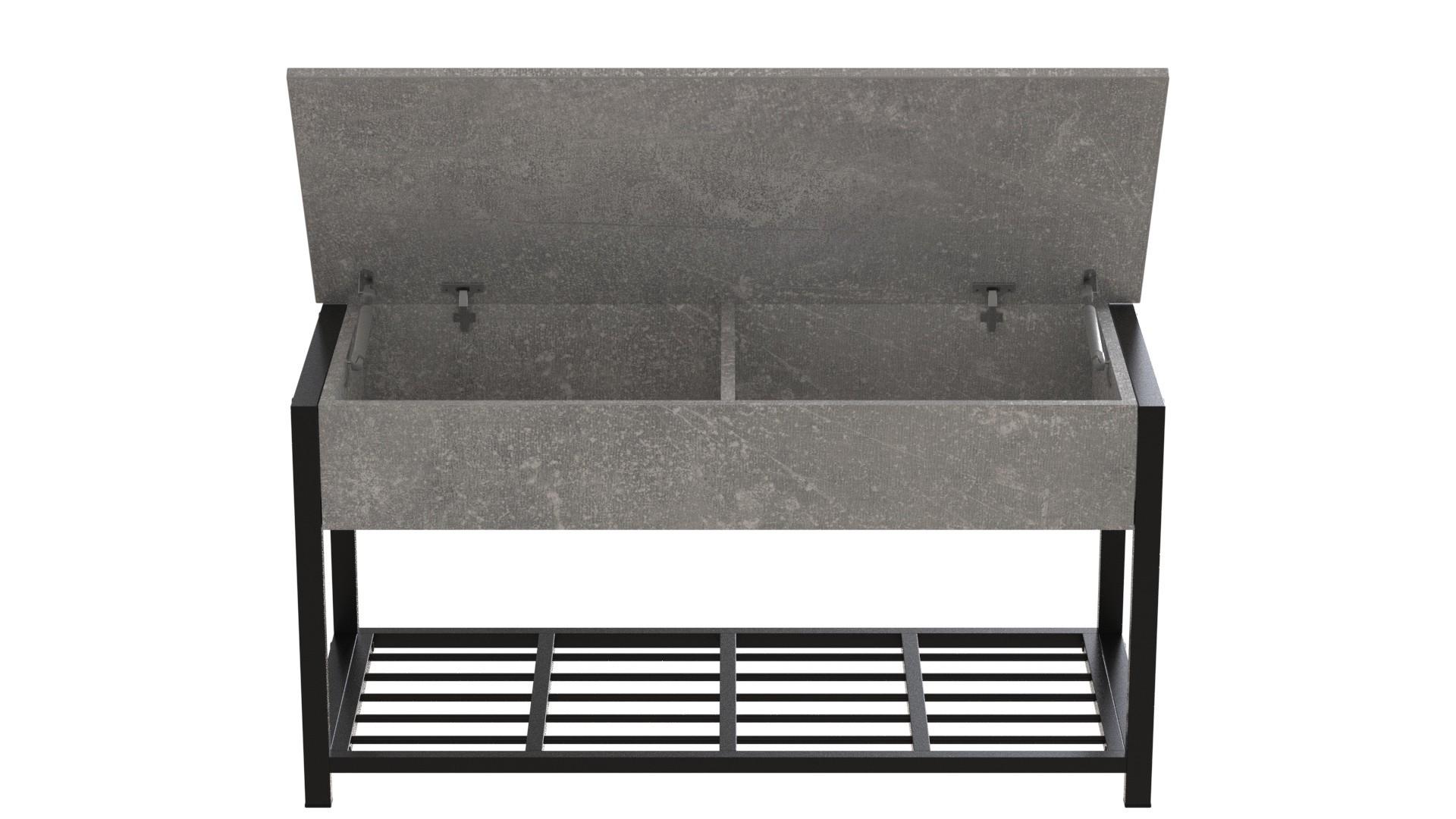 Банкетка с ящиком Ferrum-decor Дрейк 1 металл/ДСП 16 мм 550x1000x400 мм Черный/Бетон (FRD-103051) - фото 5