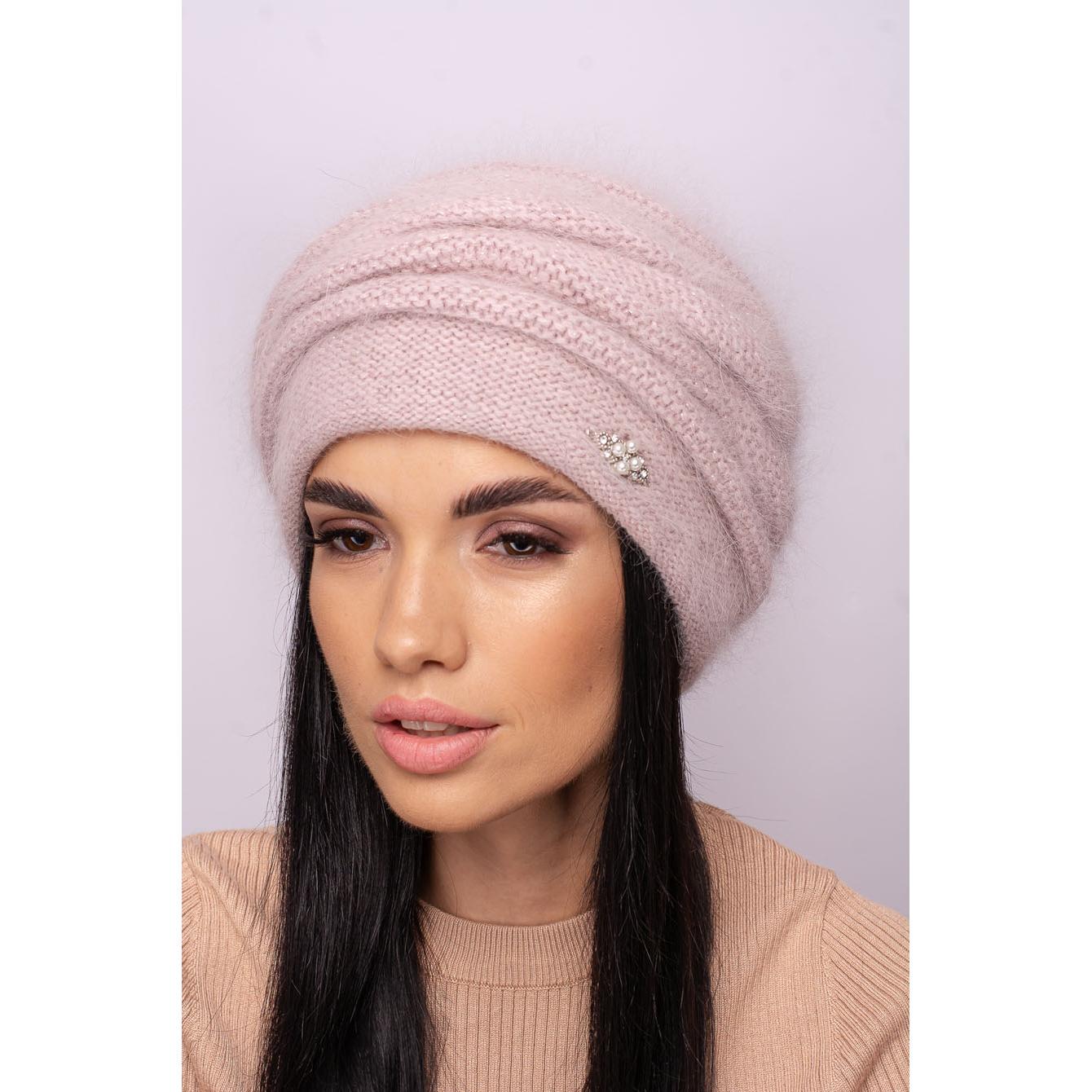 Шапка женская ангоровая двойная Leks Марго one size Светлая пудра - фото 1