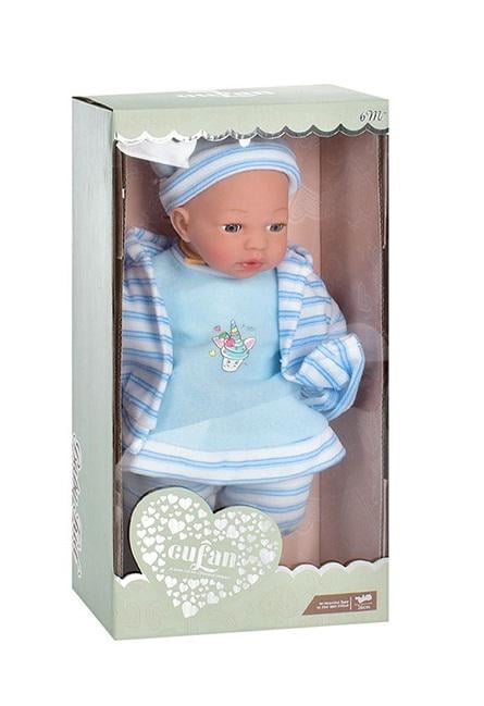 Пупс для девочки мягко набивной со звуком на батарейках Голубой (02199A) Пупс для девочки мягко набивной со звуком на батарейках Голубой (02199A)