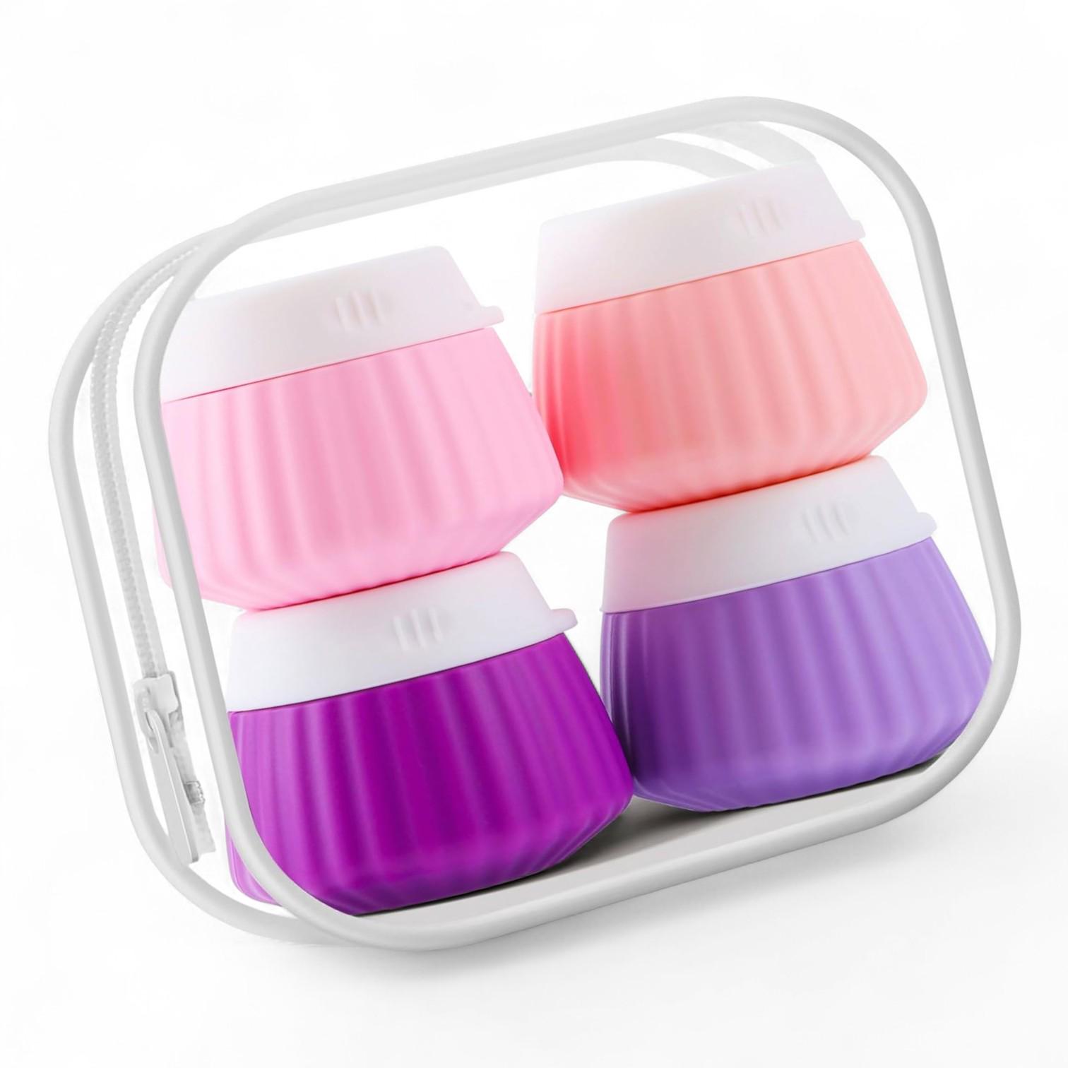 Дорожный набор баночек для косметики Univerza силиконовый 4 шт. по 40 мл в косметичке Розовый - фото 1