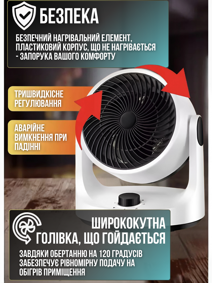 Тепловентилятор електричний 1500 Вт Білий (9254361571) - фото 6