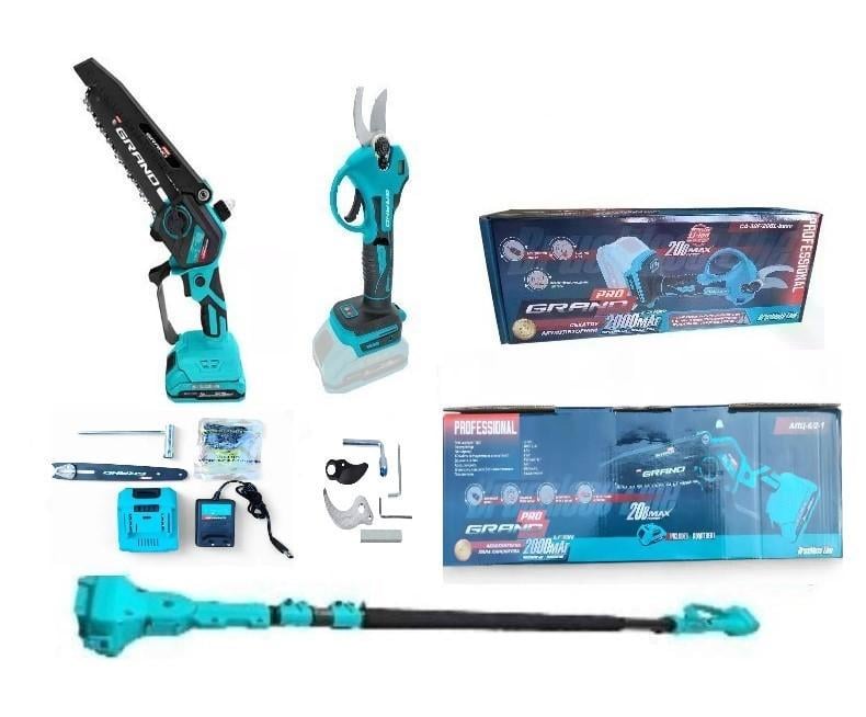 Пила аккумуляторная цепная Grand АПЦ-6/2-1 с секатором Grand СА-30F/20BL-base и удлинителем 2,5 м (30824519)