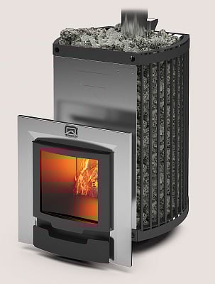 Дровяная печь для бани и сауны Теплодар Домна-Сетка Панорама 20ЛК с паровой пушкой