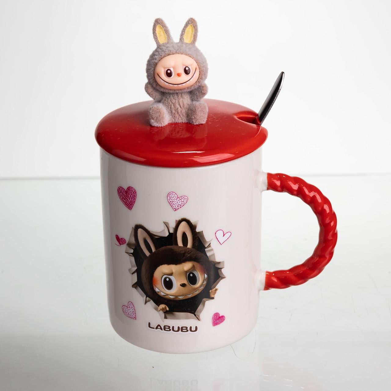 Чашка фарфоровая Lighthouse LG-30200 RD 300 мл с ложкой и крышкой Красный (124475)