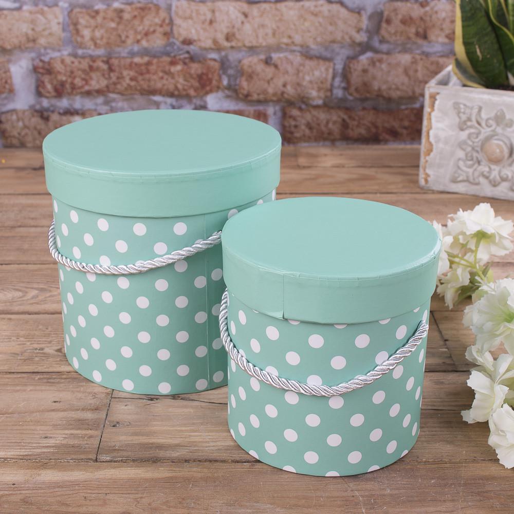 Коробки шляпные в горохи 2 шт. Мятный (4213-4)