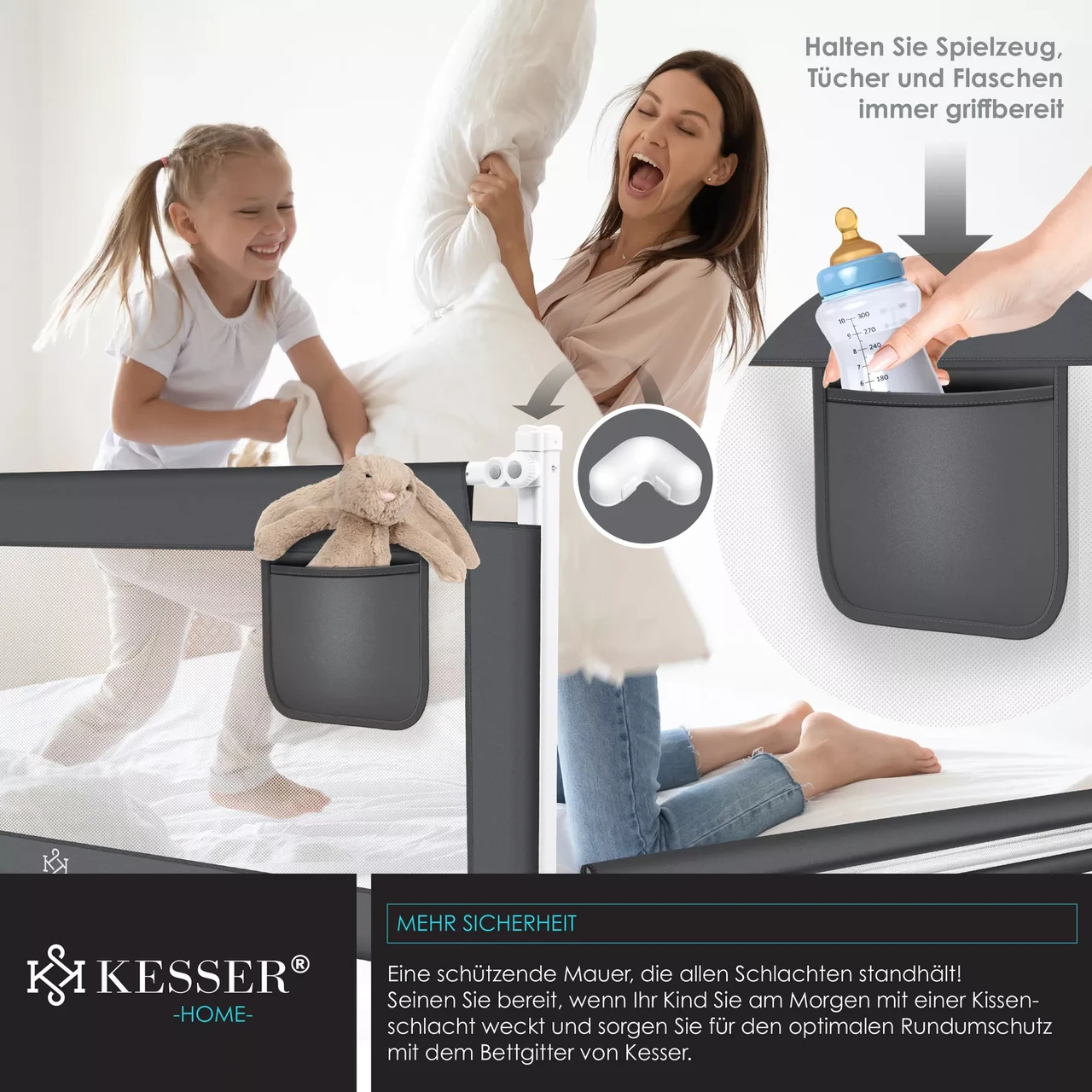 Огородження для дитячого ліжка KESSER 150 см Темно-сірий - фото 7