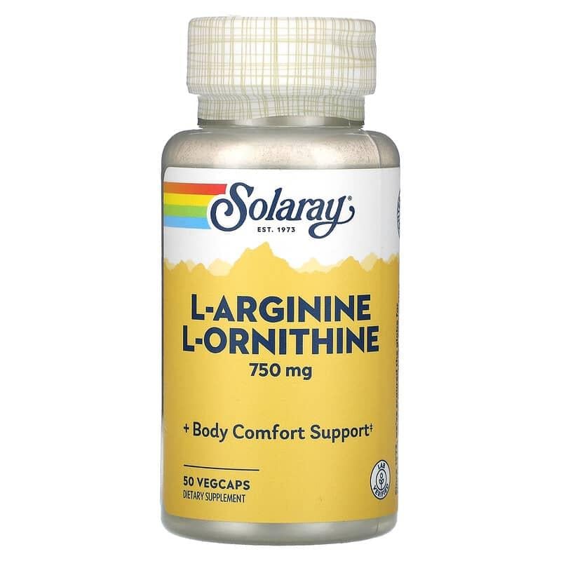 Біодобавка Аргінін і Орнітін Solaray L-Arginine L-Ornithine 50 рослинних капсул