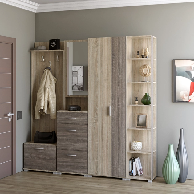 Прихожая Эверест Бриз-4 комплект Дуб сонома/Трюфель (ЕВ20498)