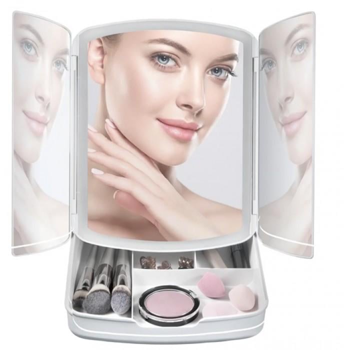 Дзеркало для макіяжу Stell Makeup Mirror Три режими підсвічування з вбудованим відсіком для косметики Білий - фото 4