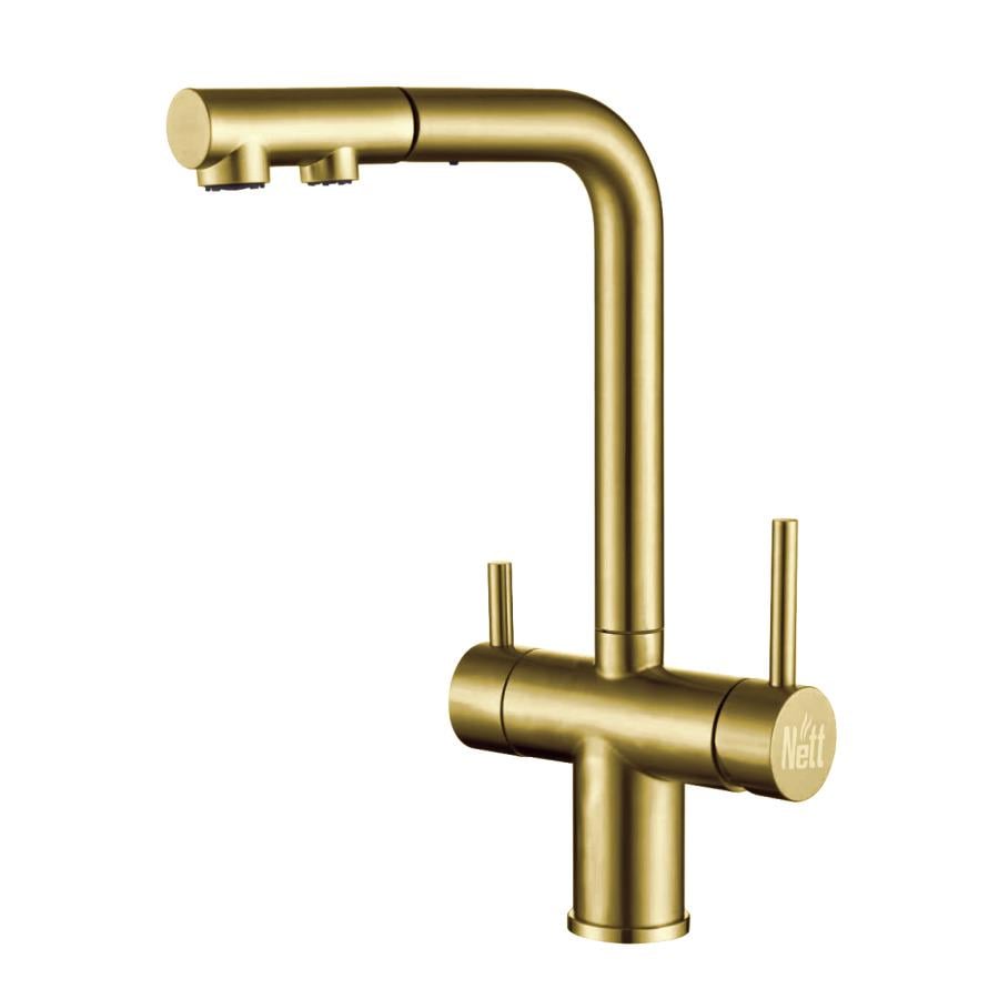 Змішувач на кухню Nett FWG-33 під фільтр з висувним виливом Золотий (31483799)